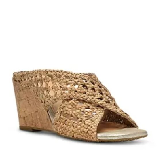 Donald J. Pliner Shoes - Donald Pliner Women's Square Toe Specked Cork Wedge Beige Sandals